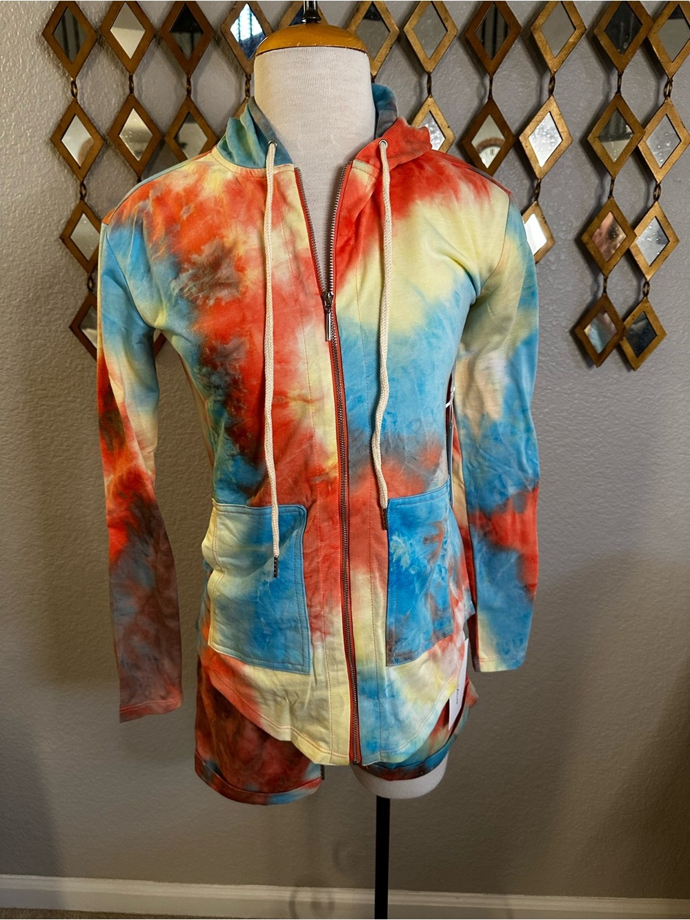 NWT Rose Velvet Tie-Dye Hoodie & Shorts Lounge Set